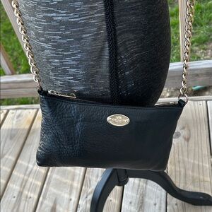 Coach pebbled leather Quinn Black Leather Crossbody with Gold Chain Strap
